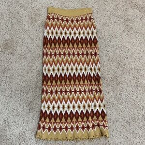 Free People Diamond Pattern Sweater Maxi Skirt in brown & gold S